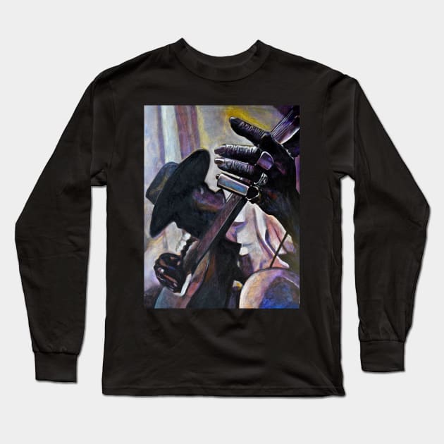 Blues Man with Bottleneck guitar Long Sleeve T-Shirt by Raybomusic01